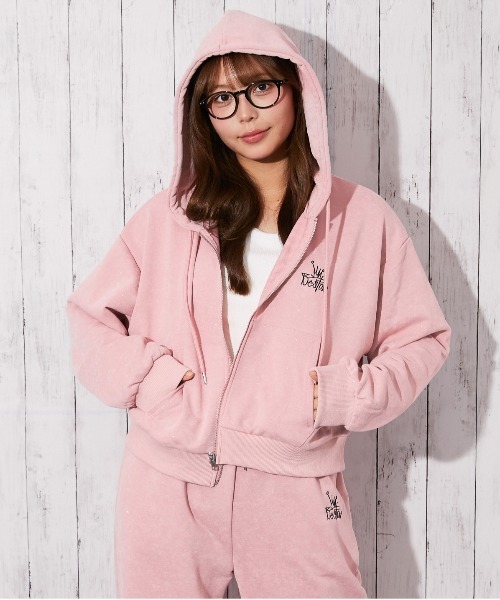 セール】《ラメ入り×ロゴ刺繍》レディース ジップアップパーカー 長袖