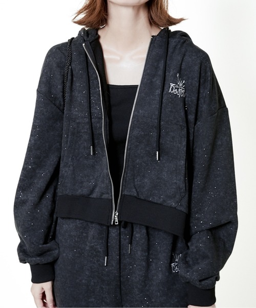 セール】《ラメ入り×ロゴ刺繍》レディース ジップアップパーカー 長袖