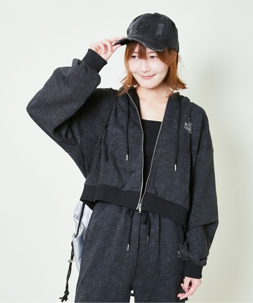 GORGE(ゴージ)の「《ラメ入り×ロゴ刺繍》レディース ジップアップパーカー 長袖 スウェット 春秋冬(パーカー・レディース・ネイビー/オフホワイト/ブラック/ピンク/ブルー/カモフラージュ・F)」の20枚目の写真