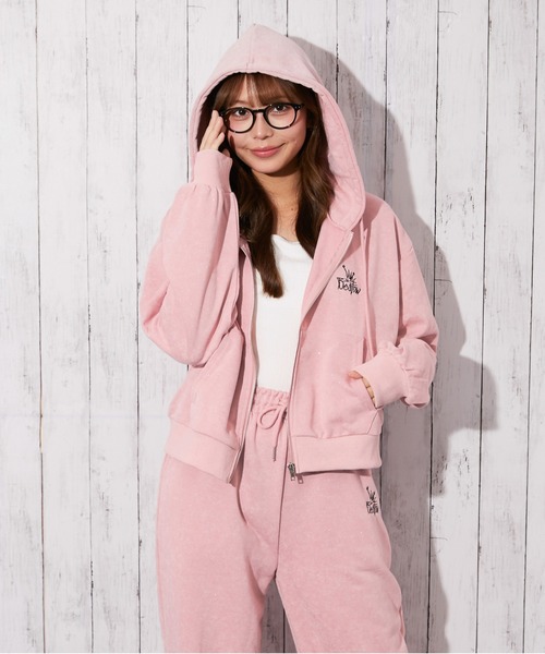 セール】《ラメ入り×ロゴ刺繍》レディース ジップアップパーカー 長袖