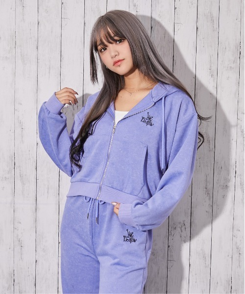 セール】《ラメ入り×ロゴ刺繍》レディース ジップアップパーカー 長袖