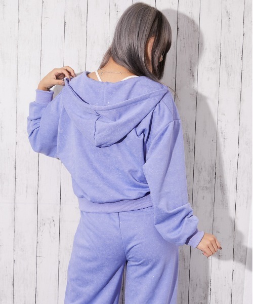 セール】《ラメ入り×ロゴ刺繍》レディース ジップアップパーカー 長袖