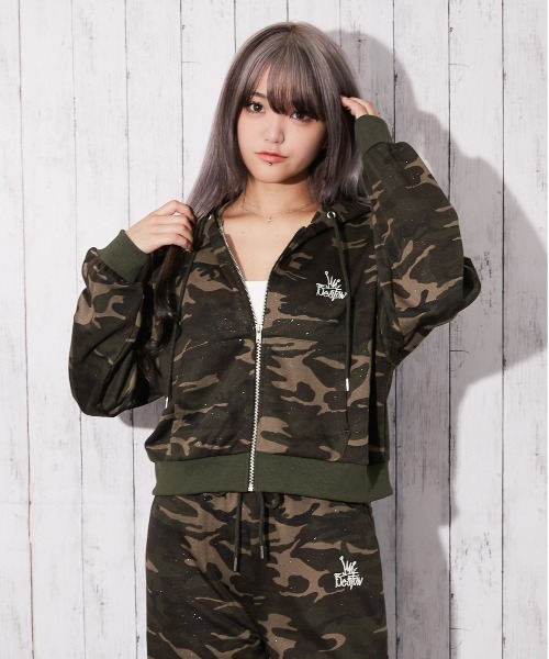 セール】《ラメ入り×ロゴ刺繍》レディース ジップアップパーカー 長袖