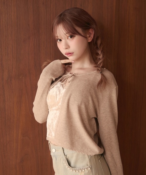 TITTY&CO.（ティティーアンドコー）の「フリルリボンカーディガン（カーディガン/ボレロ・レディース・アイボリー/ブラック/グレー/ベージュ・FREE）」の4枚目の写真