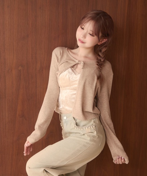 TITTY&CO.（ティティーアンドコー）の「フリルリボンカーディガン（カーディガン/ボレロ・レディース・アイボリー/ブラック/グレー/ベージュ・FREE）」の7枚目の写真