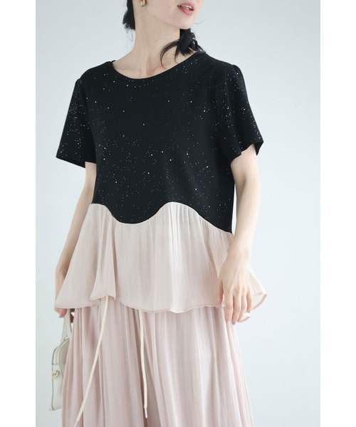 cawaii(カワイイ)の「(黒)星瞬く夜空Tシャツとふんわりベールパンツ2点セット【set】(Tシャツ/カットソー・レディース・ブラック・FREE)」の2枚目の写真