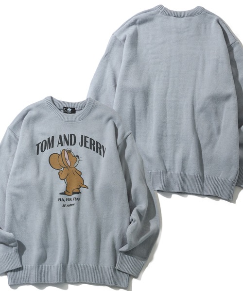 Tom&Jerry(トムアンドジェリー)の「【Tom & Jerry/トム & ジェリー】ユーズド風アートワークデザイン プリントニット セーター(ニット/セーター・メンズ・サックスブルー/スミクロ/グレイッシュベージュ/アイボリー・M/L/LL)」の1枚目の写真