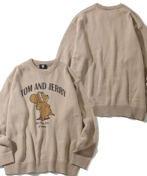 Tom&Jerry(トムアンドジェリー)の「【Tom & Jerry/トム & ジェリー】ユーズド風アートワークデザイン プリントニット セーター(ニット/セーター・メンズ・サックスブルー/スミクロ/グレイッシュベージュ/アイボリー・M/L/LL)」の4枚目の写真