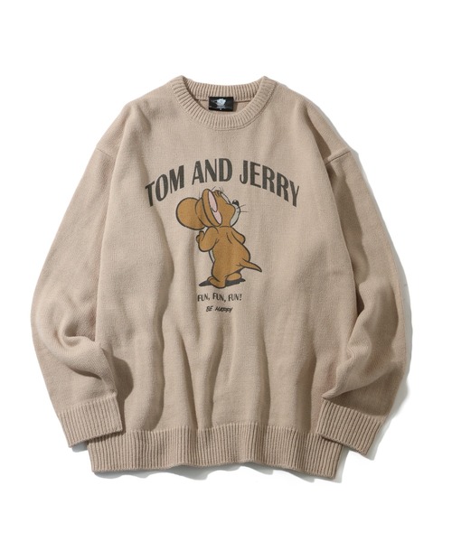 Tom&Jerry(トムアンドジェリー)の「【Tom & Jerry/トム & ジェリー】ユーズド風アートワークデザイン プリントニット セーター(ニット/セーター・メンズ・サックスブルー/スミクロ/グレイッシュベージュ/アイボリー・M/L/LL)」の9枚目の写真