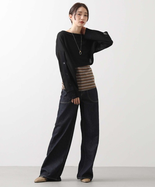 Munich（ミューニック）の「ボタンスリットスリーブシャツ（Tシャツ/カットソー・レディース・ブラック/ライトベージュ・FREE）」の3枚目の写真