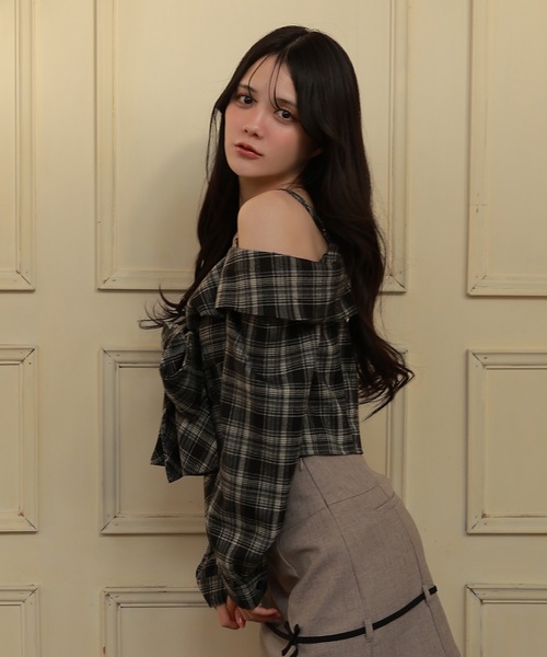 M DOLLY（エムドリー）の「check ribbon carina tops/チェックリボンカリーナトップス（Tシャツ/カットソー・レディース・ブラウン/ブラック・FREE）」の4枚目の写真