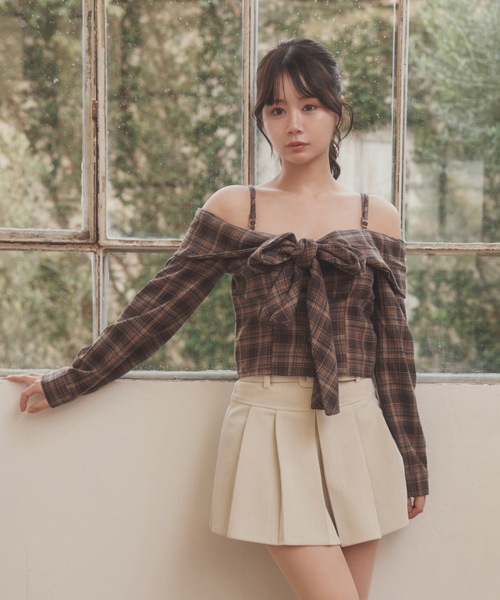 M DOLLY（エムドリー）の「check ribbon carina tops/チェックリボンカリーナトップス（Tシャツ/カットソー・レディース・ブラウン/ブラック・FREE）」の8枚目の写真
