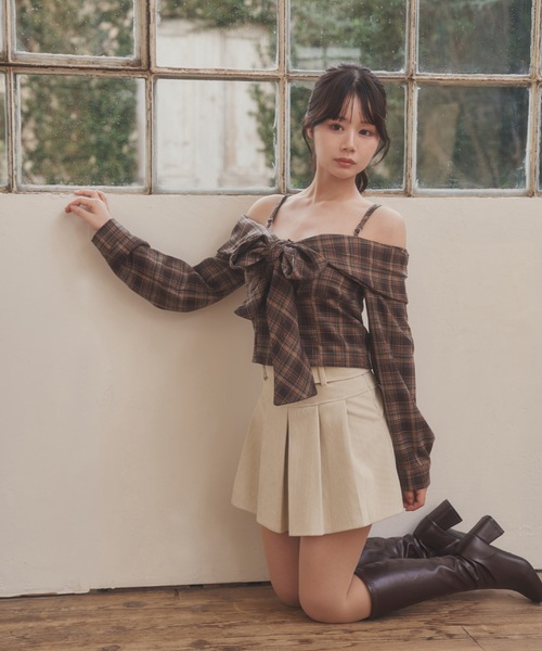 M DOLLY（エムドリー）の「check ribbon carina tops/チェックリボンカリーナトップス（Tシャツ/カットソー・レディース・ブラウン/ブラック・FREE）」の11枚目の写真