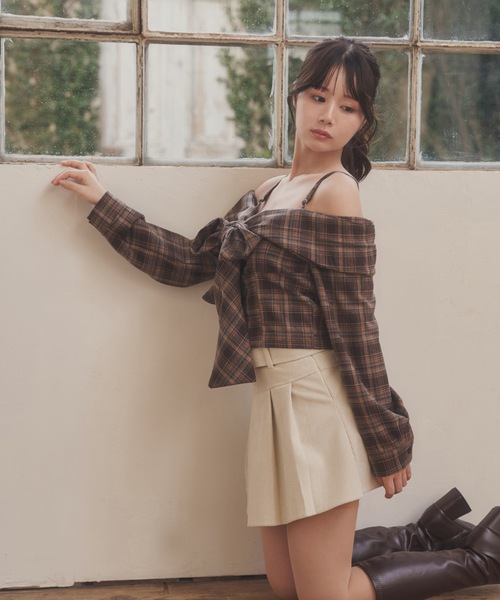 M DOLLY（エムドリー）の「check ribbon carina tops/チェックリボンカリーナトップス（Tシャツ/カットソー・レディース・ブラウン/ブラック・FREE）」の12枚目の写真