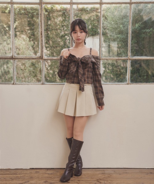 M DOLLY（エムドリー）の「check ribbon carina tops/チェックリボンカリーナトップス（Tシャツ/カットソー・レディース・ブラウン/ブラック・FREE）」の13枚目の写真