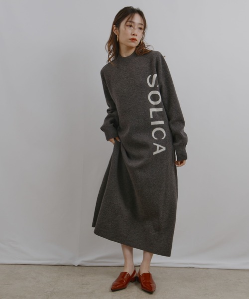 palm RICHE（ポームリシュ）の「ロゴニットOP（ワンピース・レディース・ベージュ/グレー・M）」の3枚目の写真