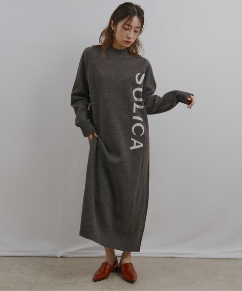 palm RICHE（ポームリシュ）の「ロゴニットOP（ワンピース・レディース・ベージュ/グレー・M）」の4枚目の写真