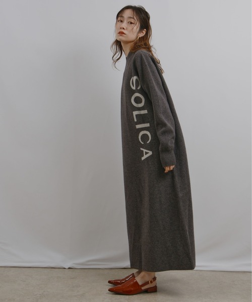 palm RICHE（ポームリシュ）の「ロゴニットOP（ワンピース・レディース・ベージュ/グレー・M）」の6枚目の写真