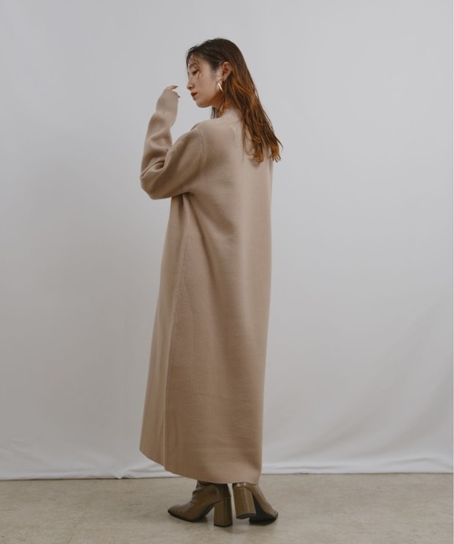 美品★ルネ リバーシブル エアリバー フーディニットコート ロゴプレート PURE LAMBS リバーミドルコート