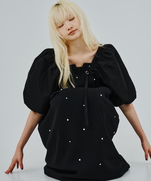 ODAKHA editforlulu パフスリーブ トップス black EDIT. FOR LULU（エディットフォールル）の「フラワーモチーフ