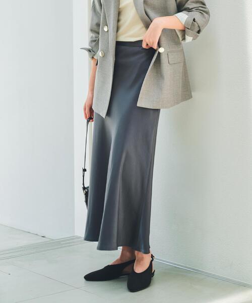 THE SHOP TK （ザ ショップ ティーケー ）の「サテンAラインスカート【洗える】（スカート・レディース・アイボリー/スミクロ・12/13）」の3枚目の写真