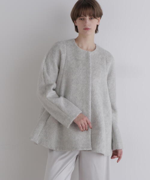 セール】◇ヘリンボンジャケット（ノーカラーコート）｜LE PHIL