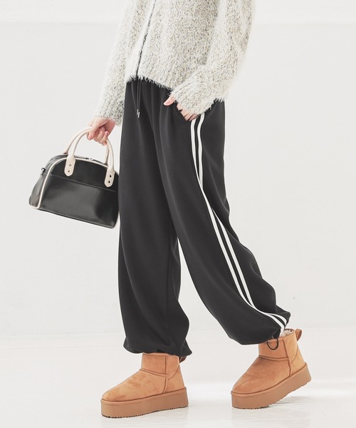 Honeys（ハニーズ）の「【ハニぽか】あったかライン入りパンツ（スウェットパンツ・レディース・ブラウン/杢グレー/ブラック・SS/M/L/S/LL）」の2枚目の写真