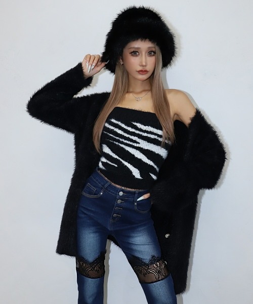 BLACKQUEEN（ブラッククイーン）の「【BLACKQUEEN】アニマル柄シャギーカーデセット（セットアップ・レディース・レオパード/ゼブラ・M）」の2枚目の写真