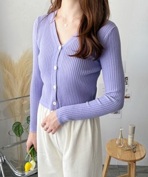 カーディガン/ボレロ（パープル/紫色系・ライン柄）ファッション通販