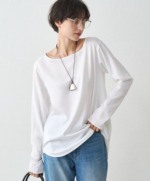 新品　Loungedress バックロゴシャツブルゾン　ホワイト　ラウンジドレス サテンロンTブラウス（シャツ/ブラウス）｜LOUNGEDRESS（ラウンジ