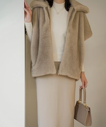 エコファーコンビ ショート コート HUIT（ノーカラーコート）｜HUIT