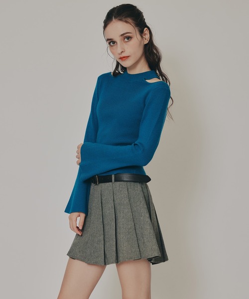 REDYAZEL（レディアゼル）の「カットアウトリブニットトップス（ニット/セーター・レディース・オフホワイト/ブラック/ブルー/チャコールグレー/オレンジ/ブラウン・FREE）」の21枚目の写真