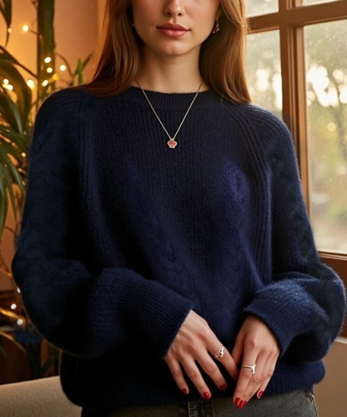 cammie(キャミー)の「モヘアケーブルニットトップス(ニット/セーター・レディース・ブルー/アイボリー/グレイッシュベージュ・F)」の12枚目の写真