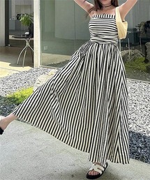 バックシャーリング ストライプ柄キャミワンピース