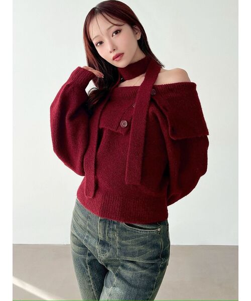 RESEXXY(リゼクシー)の「ビックカラーチョーカーニットトップス(ニット/セーター・レディース・ホワイト/グレー/レッド・FREE)」の13枚目の写真