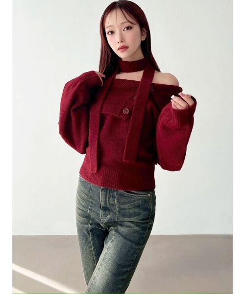 RESEXXY(リゼクシー)の「ビックカラーチョーカーニットトップス(ニット/セーター・レディース・ホワイト/グレー/レッド・FREE)」の14枚目の写真