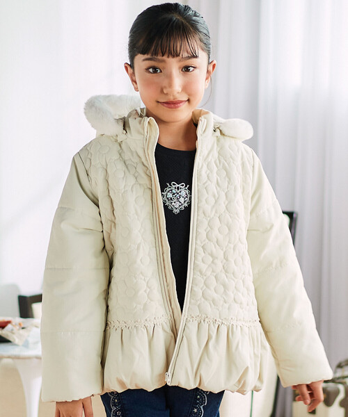 セール】ファー付きフードキルト中綿ジャケット(80~130cm)（ダウン