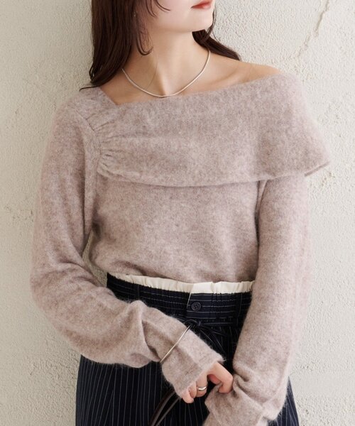 mystic（ミスティック）の「ワンショルデザインニット（ニット/セーター・レディース・チャコールグレー/ベージュ/オフホワイト/ボルドー・FREE）」の3枚目の写真