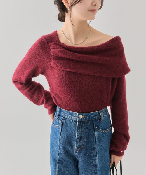 mystic（ミスティック）の「ワンショルデザインニット（ニット/セーター・レディース・チャコールグレー/ベージュ/オフホワイト/ボルドー・FREE）」の16枚目の写真