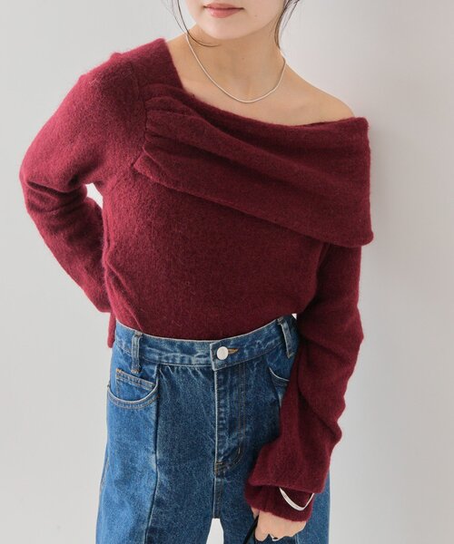 mystic（ミスティック）の「ワンショルデザインニット（ニット/セーター・レディース・チャコールグレー/ベージュ/オフホワイト/ボルドー・FREE）」の18枚目の写真