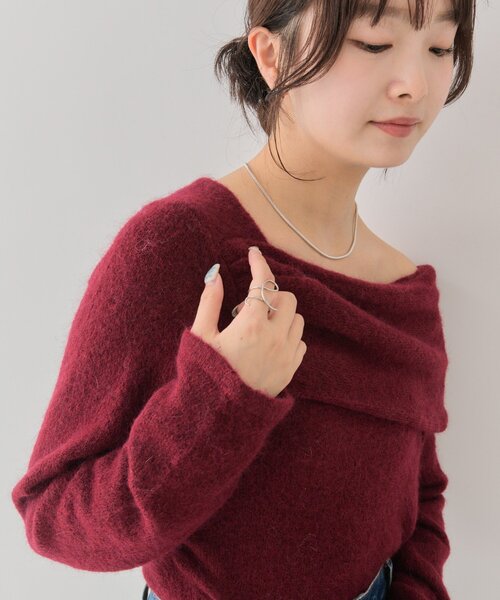 mystic（ミスティック）の「ワンショルデザインニット（ニット/セーター・レディース・チャコールグレー/ベージュ/オフホワイト/ボルドー・FREE）」の20枚目の写真