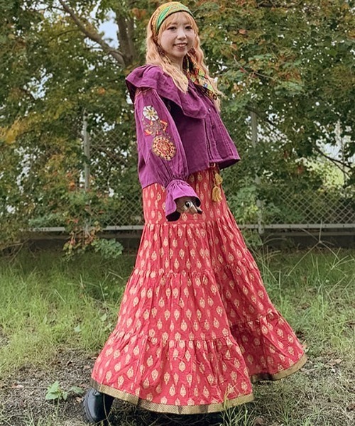 チャイハネ（チャイハネ）の「【チャイハネ】オーピュレティアードスカート（スカート・レディース・ホワイト/ブラック/レッド・FREE）」の4枚目の写真