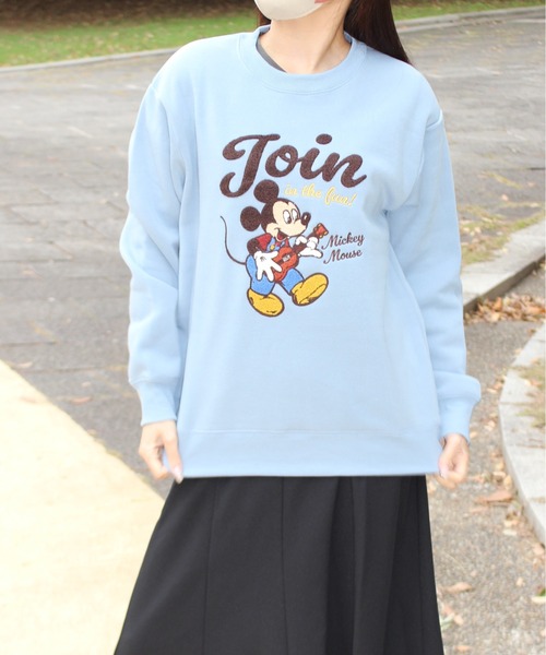 セール】【DISNEY/ディズニー】ミッキーマウス裏起毛サガラ刺繍クルー