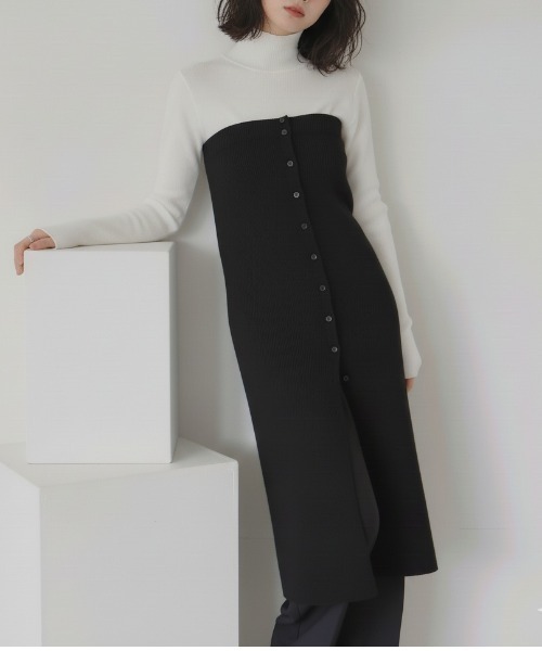 Lateru(ラテル)の「ボタンデザインニットスカート 2WAY着用可能(スカート・レディース・キャメル/アイボリー/ブラック・FREE)」の15枚目の写真