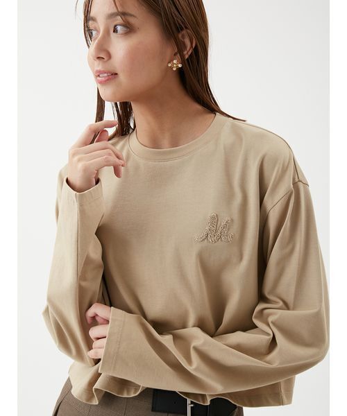 Mila Owen(ミラオーウェン)の「サガララメ刺繍ロンT(Tシャツ/カットソー・レディース・ベージュ/ネイビー/ホワイト/ライトブルー・F)」の5枚目の写真