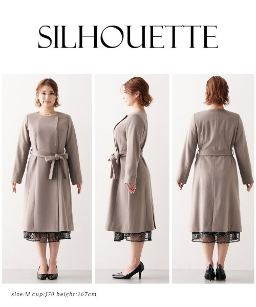 Nissen glamor(ニッセングラマー)の「【大きい胸専用】ウール混ノーカラーロングコート(ノーカラーコート・レディース・ブラック/ベージュ・M/L/LL)」の7枚目の写真