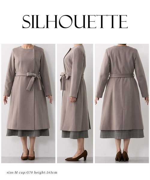 Nissen glamor(ニッセングラマー)の「【大きい胸専用】ウール混ノーカラーロングコート(ノーカラーコート・レディース・ブラック/ベージュ・M/L/LL)」の8枚目の写真