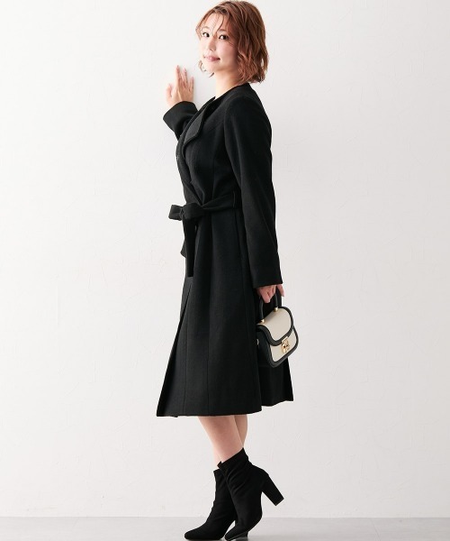 Nissen glamor(ニッセングラマー)の「【大きい胸専用】ウール混ノーカラーロングコート(ノーカラーコート・レディース・ブラック/ベージュ・M/L/LL)」の3枚目の写真