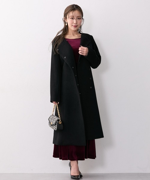 Nissen glamor(ニッセングラマー)の「【大きい胸専用】ウール混ノーカラーロングコート(ノーカラーコート・レディース・ブラック/ベージュ・M/L/LL)」の4枚目の写真