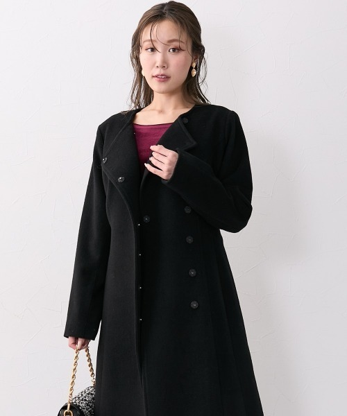 Nissen glamor(ニッセングラマー)の「【大きい胸専用】ウール混ノーカラーロングコート(ノーカラーコート・レディース・ブラック/ベージュ・M/L/LL)」の5枚目の写真